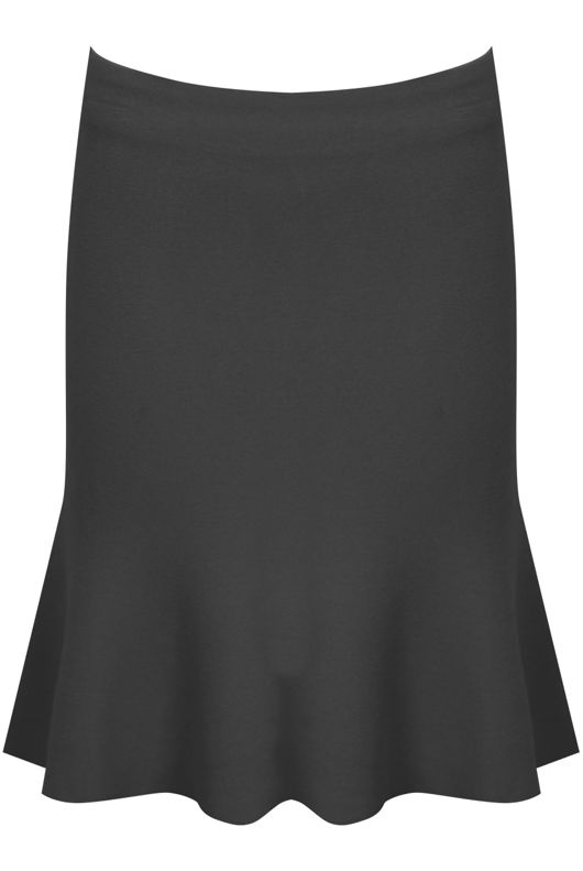 Black Frill Trim Knee Skirt