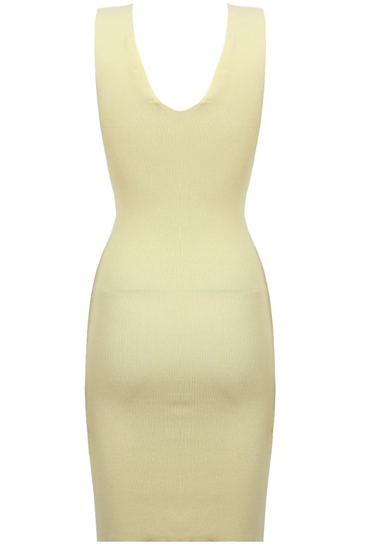 Yellow Vertical Line Detail Bodycon Dress