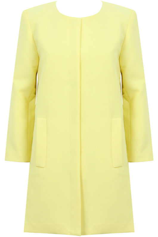 Yellow Pleated Back Box Pattern Long Coat 