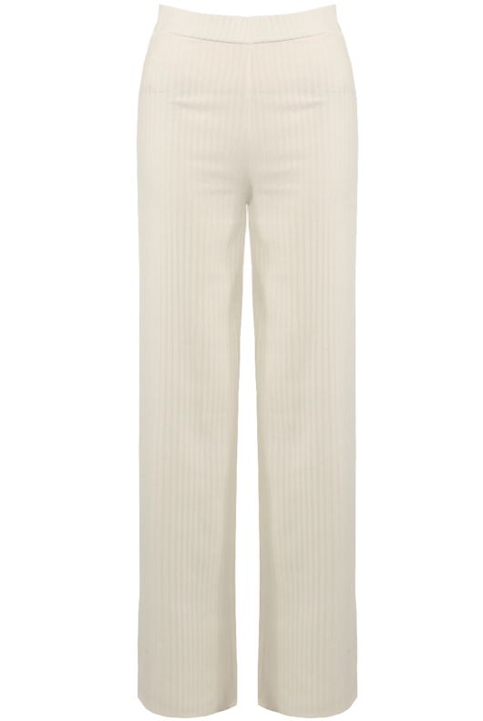 White Ribbed Wide Leg Trousers