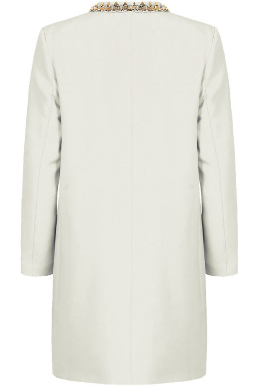 Cream Gold Chain Neck Structured Coat
