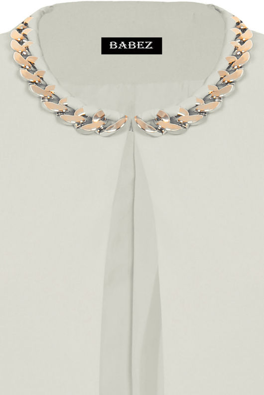 Cream Gold Chain Neck Structured Coat