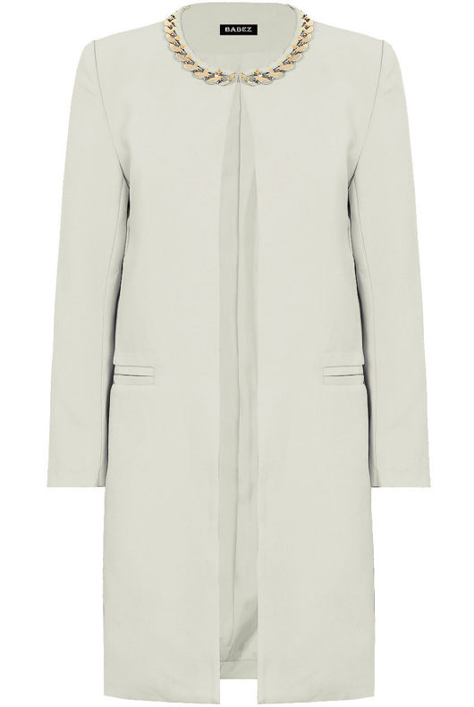 Cream Gold Chain Neck Structured Coat