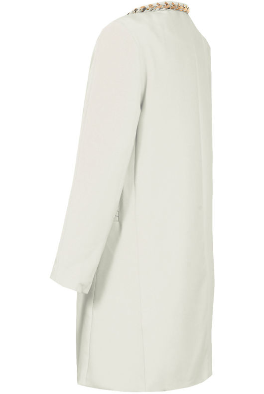 Cream Gold Chain Neck Structured Coat