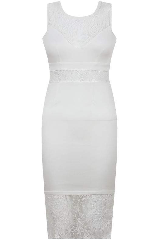 Cream Lace Mesh Detailed Bodycon Dress