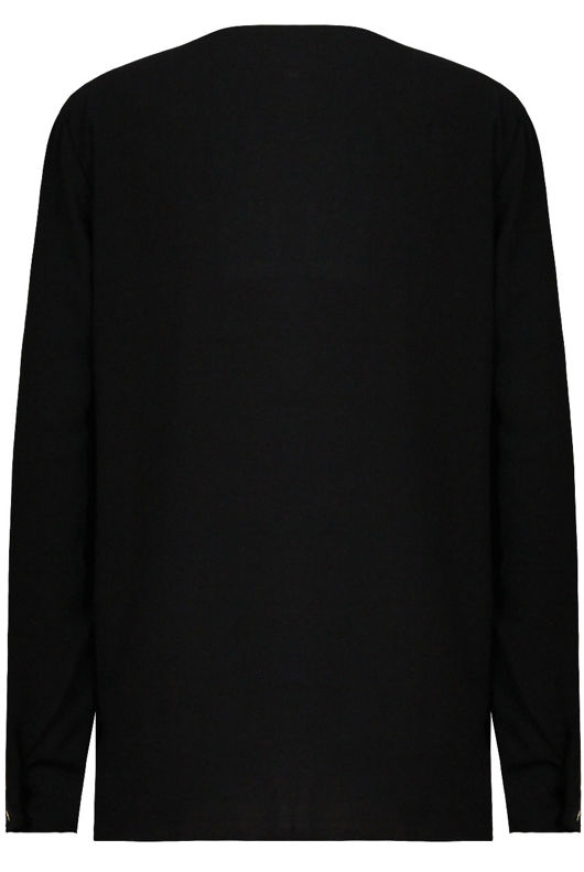 Black Contrast Collar Long Sleeve Tops