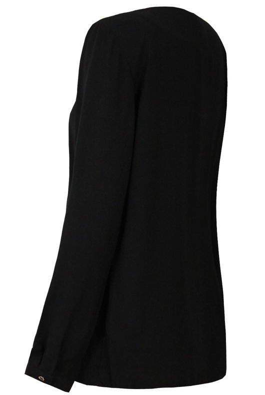 Black Contrast Collar Long Sleeve Tops