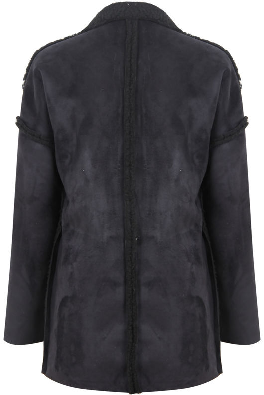 Black Suede Textured Aviator Coat 