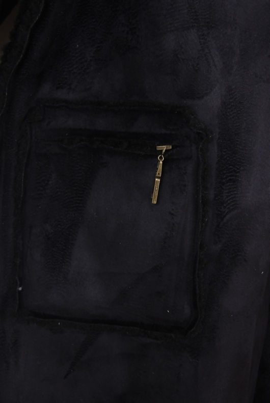  Black Suede Textured Aviator Coat 