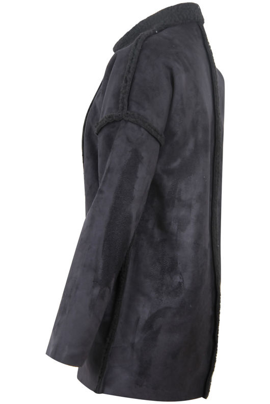  Black Suede Textured Aviator Coat 