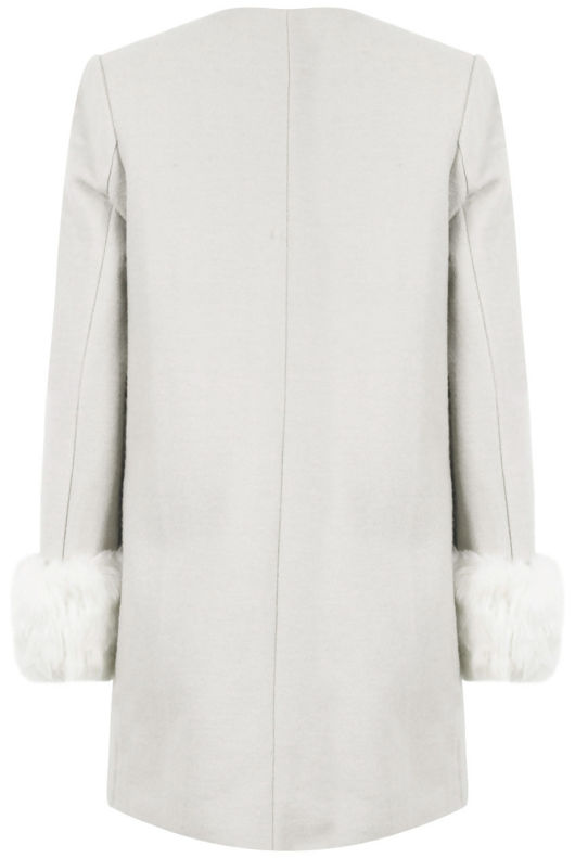 Cream Detachable Fur Detail Over Coat 