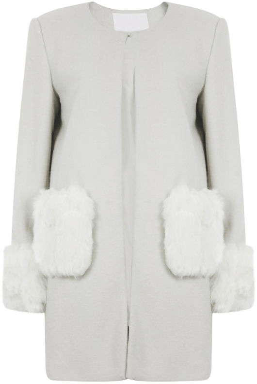 Cream Detachable Fur Detail Over Coat 