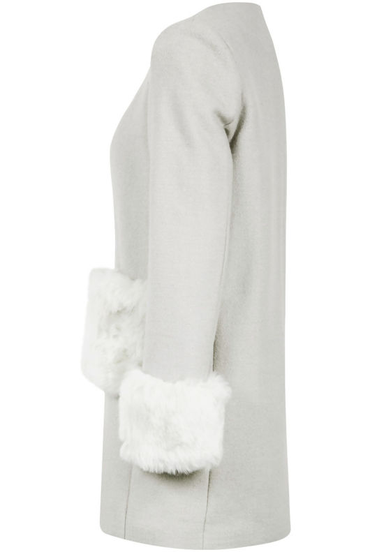 Cream Detachable Fur Detail Over Coat 