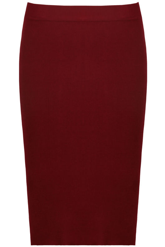 Red Knitted Body Fit  Midi Skirt