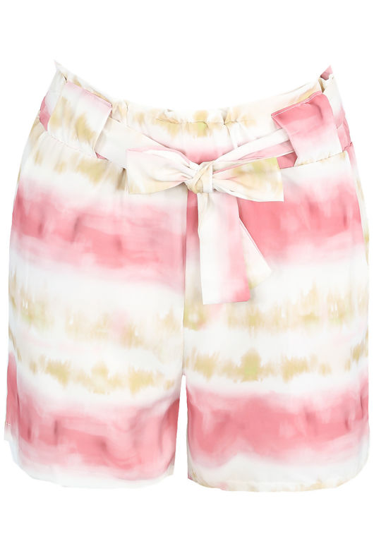 Fuchsia Tie Dye Print Front Knotted Shorts