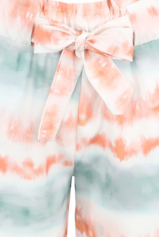 Green Tie Dye Print Front Knotted Shorts