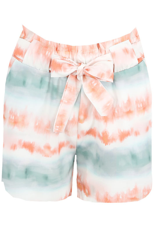 Green Tie Dye Print Front Knotted Shorts