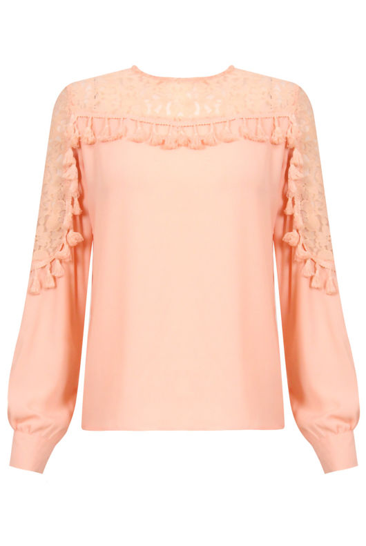 Pink Shoulder Floral Mesh Blouse