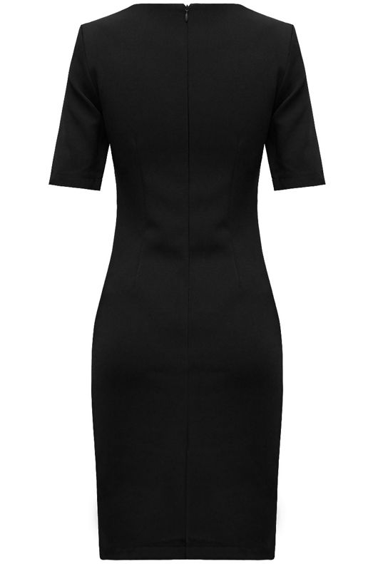 Black Short Sleeved Stretch Fit Shift Dress