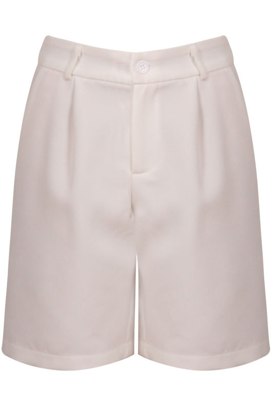 White Tailored Longline Pintuck Front Detail Tailored Shorts