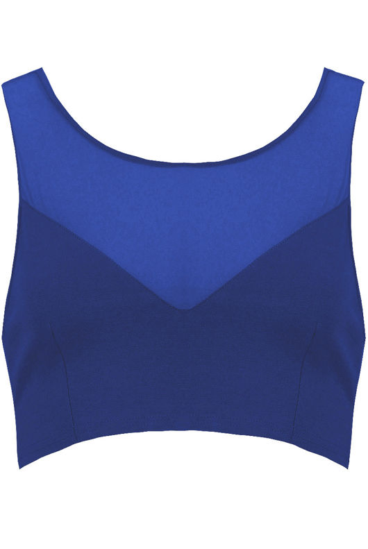 Sweetheart Mesh Panel Crop Top In Royal Blue