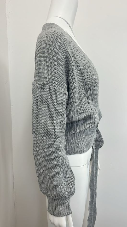 Grey Cable Knit Tie Up Robe Cardigan