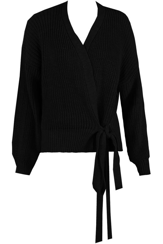 Black Cable Knit Tie Up Robe Cardigan