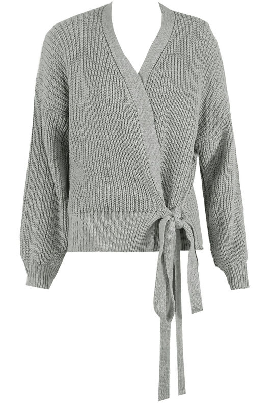 Grey Cable Knit Tie Up Robe Cardigan