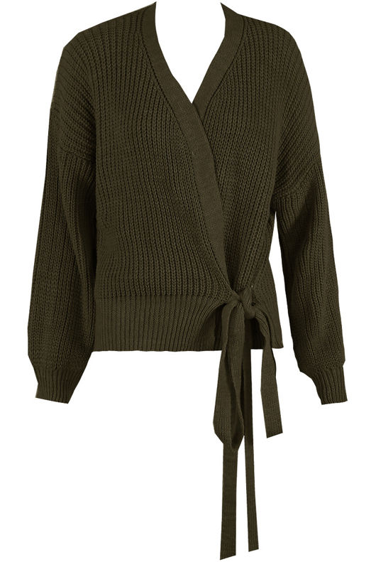 Khaki Cable Knit Tie Up Robe Cardigan