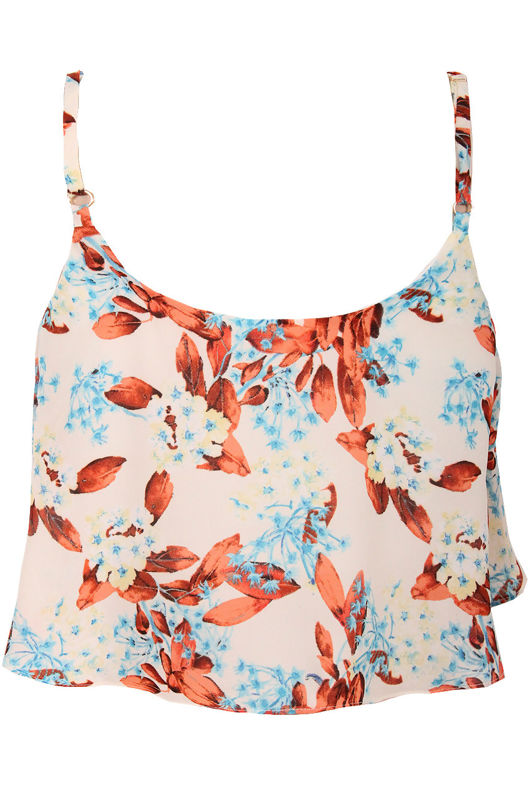 White Floral Print Chiffon Cropped Cami
