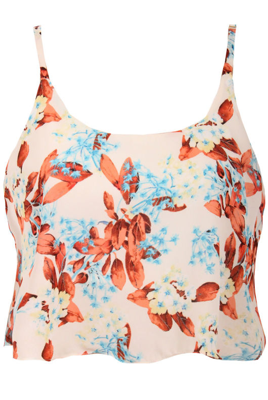 White Floral Print Chiffon Cropped Cami