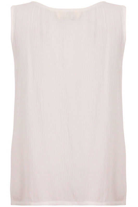White Embroidered Tie Neck Tops