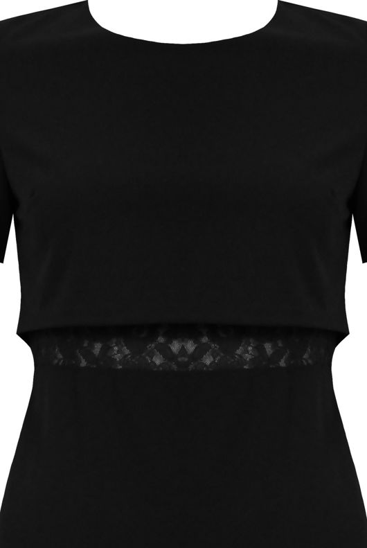 Black Floral Lace Layered Shift Dress