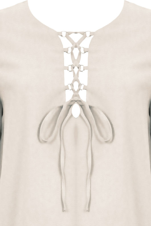 Cream Lace Up Front Bell Sleeve Blouse