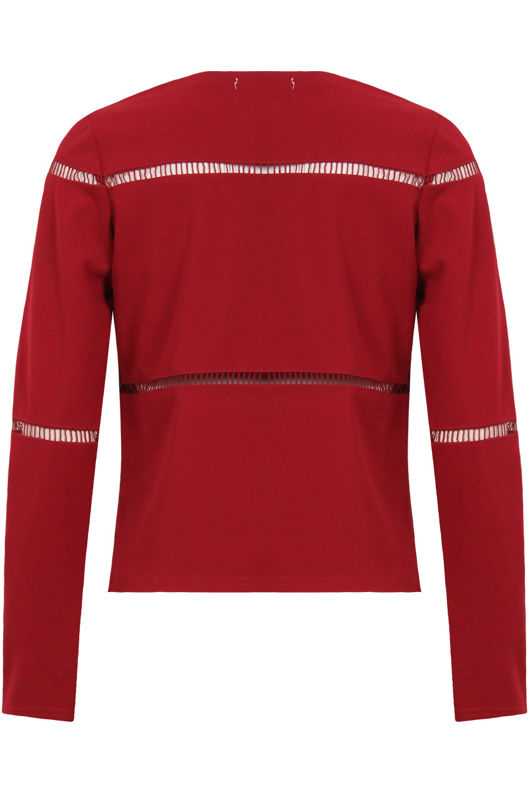 Wine Cut Out Textured Long Sleeve Top