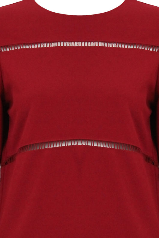 Wine Cut Out Textured Long Sleeve Top