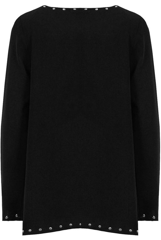 Black Studded Detail Long Sleeve Tops