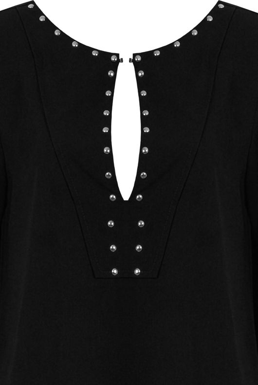 Black Studded Detail Long Sleeve Tops