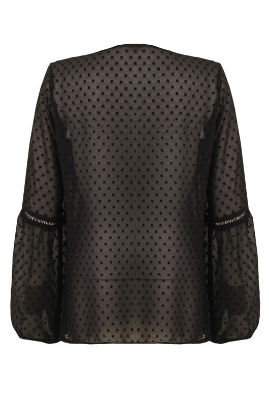 Black Embroidery Textured Puff Sleeve Blouse