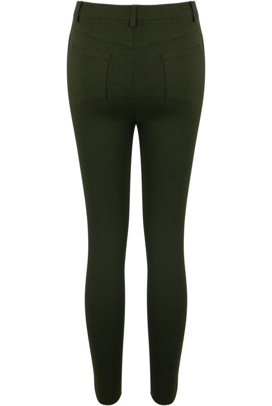 Khaki Super Stretch Knee Ripped Jeans
