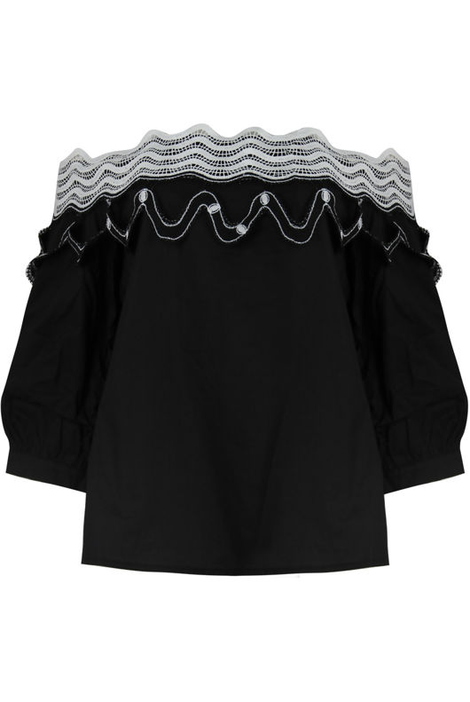 Black Lace Embellished Off Shoulder Crop Tops