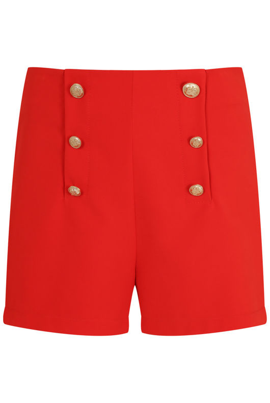 Red Button Trim Zip Up Shorts 