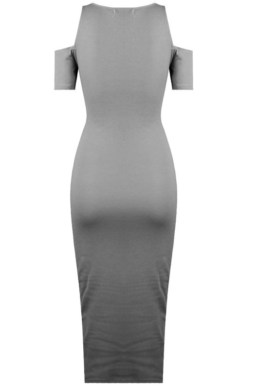 grey Cold Shoulder Side Split Midi Dress