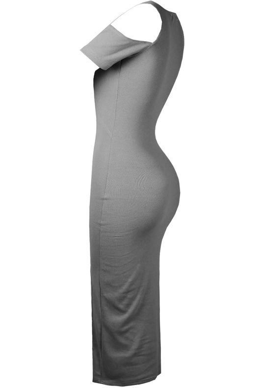 grey Cold Shoulder Side Split Midi Dress