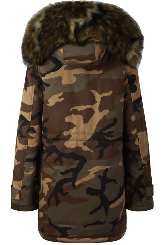 Camouflage Faux Khaki Fur Lining Parka Coat