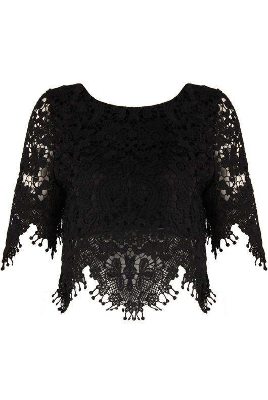 Black Crochet Lace Border Crop Top