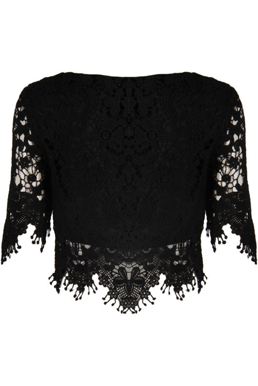 Black Crochet Lace Border Crop Top