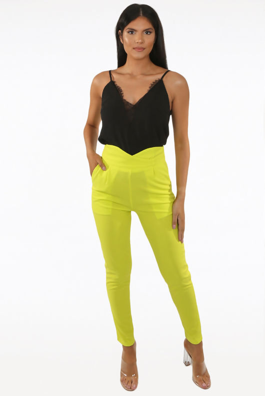 Lime Cross Over High Waisted Trousers