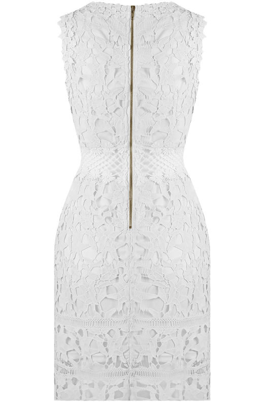 White Floral Crochet Textured Lace Dress