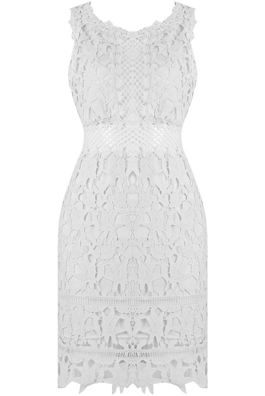 White Floral Crochet Textured Lace Dress